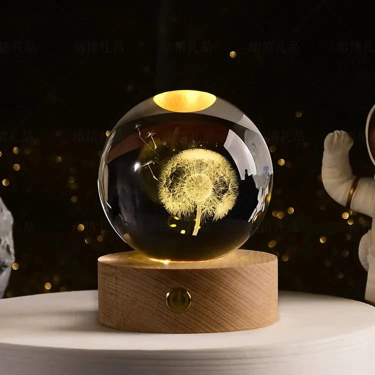 6cm 3D Crystal ball Crystal Planet Night Light Laser Engraved Solar System Globe Astronomy Birthday Gift Home Desktop Decoration - DECO KINGDOMCrystal Ball