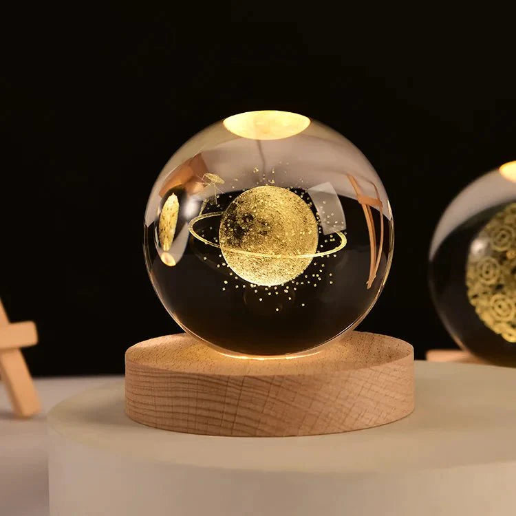 6cm 3D Crystal ball Crystal Planet Night Light Laser Engraved Solar System Globe Astronomy Birthday Gift Home Desktop Decoration - DECO KINGDOMCrystal Ball