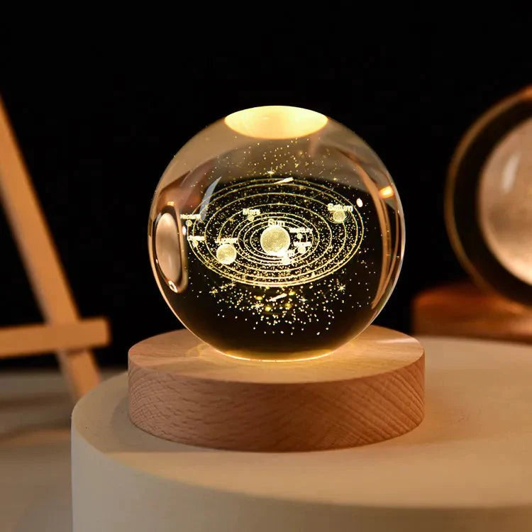 6cm 3D Crystal ball Crystal Planet Night Light Laser Engraved Solar System Globe Astronomy Birthday Gift Home Desktop Decoration - DECO KINGDOMCrystal Ball