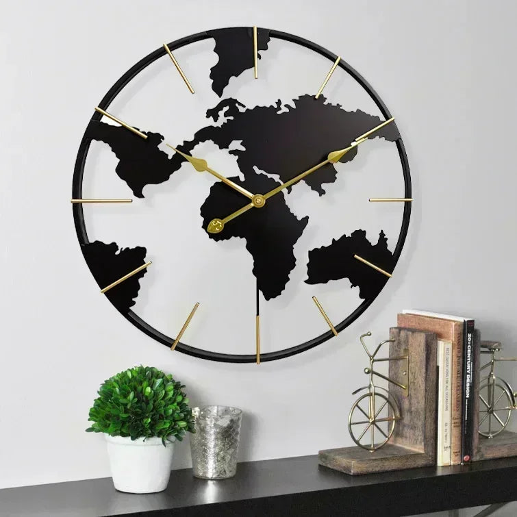 Map Wall Clocks Modern Design Living Room Decoration Luxury Clocks Wall Home Decor Big Size Silent Watch Reloj De Pared Hierro