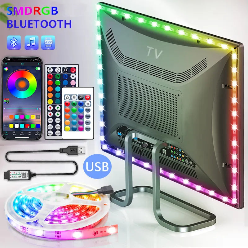 USB LED Strip Light Tape 2835 Bluetooth SMD 5V USB RGB Lights Flexible LED Lamp Tape Ribbon RGB Self-adhesive TV Desktop Diode