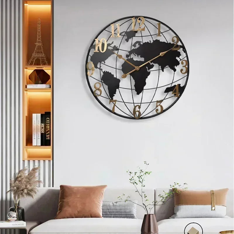 Map Wall Clocks Modern Design Living Room Decoration Luxury Clocks Wall Home Decor Big Size Silent Watch Reloj De Pared Hierro