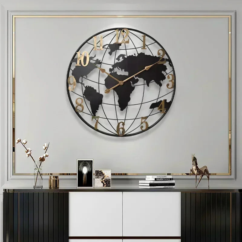 Map Wall Clocks Modern Design Living Room Decoration Luxury Clocks Wall Home Decor Big Size Silent Watch Reloj De Pared Hierro