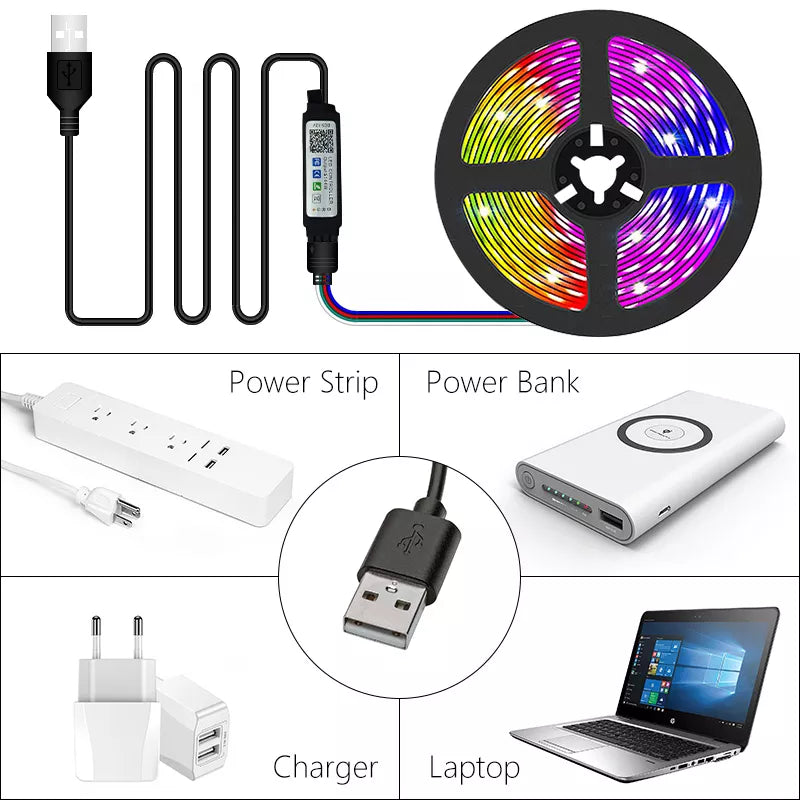 USB LED Strip Light Tape 2835 Bluetooth SMD 5V USB RGB Lights Flexible LED Lamp Tape Ribbon RGB Self-adhesive TV Desktop Diode