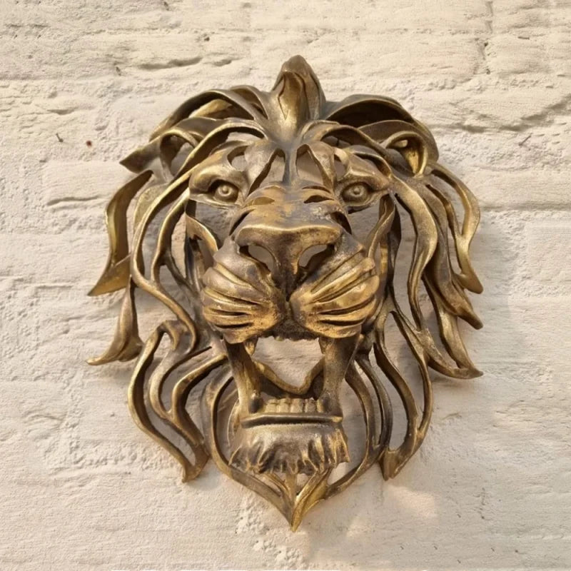 Rare Find-Large Lion Head Wall Mounted Art Sculpture Gold Resin Lion Head Art Wall Luxury Decor Art Lion Head Wall Hanging