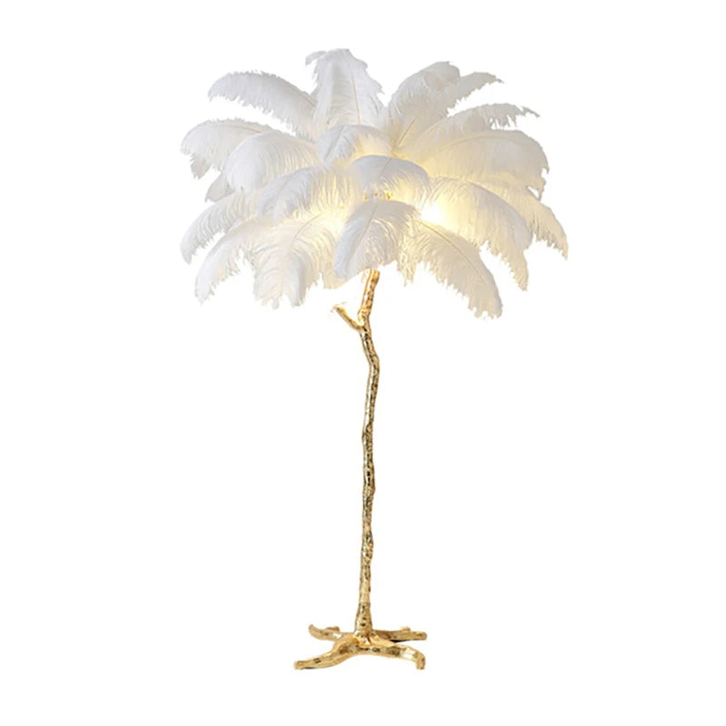 Decoration Ostrich Feather Floor Lamp  Resin Copper Living Room Home Decoration Indoor LED Stand Light Luxury Study Bedside Lamp