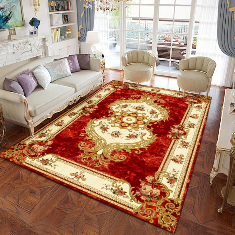 European Retro Living Room Decoration Carpet Light Luxury Bedroom Bedside Large Area Rug Home Balcony Porch Entry Non-slip Rugs