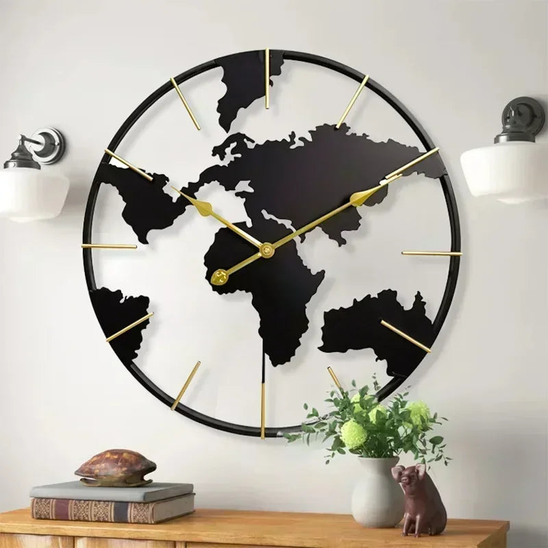 Map Wall Clocks Modern Design Living Room Decoration Luxury Clocks Wall Home Decor Big Size Silent Watch Reloj De Pared Hierro