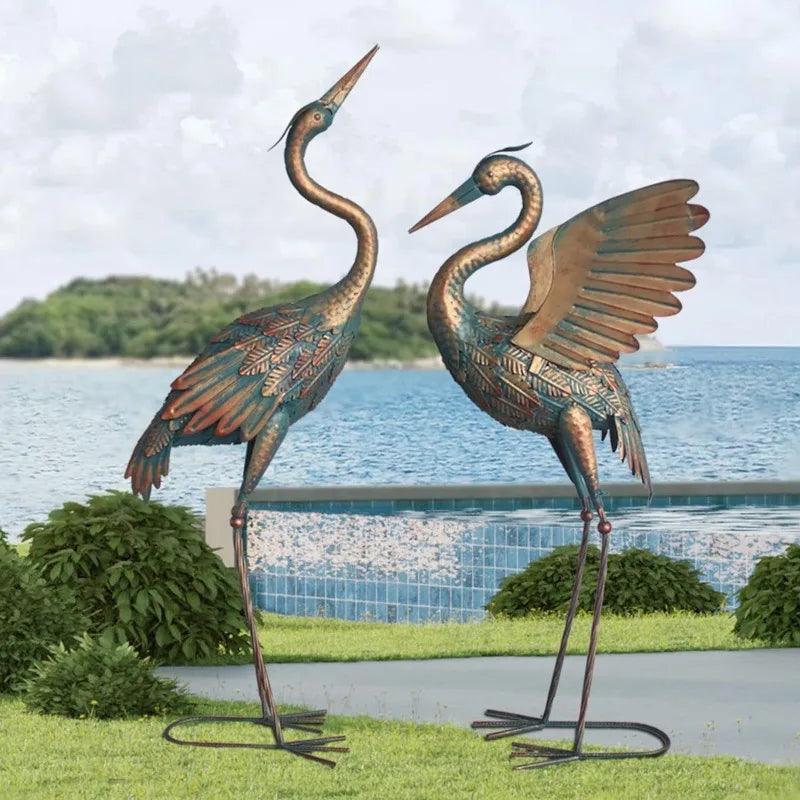 Oritty 33-37 Inch Metal Crane Garden Statue Décor Bird Heron Garden Sculpture & Statues Outdoor Decoration