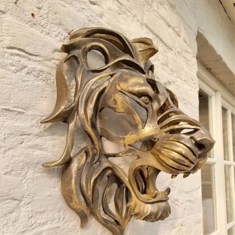 Rare Find-Large Lion Head Wall Mounted Art Sculpture Gold Resin Lion Head Art Wall Luxury Decor Art Lion Head Wall Hanging