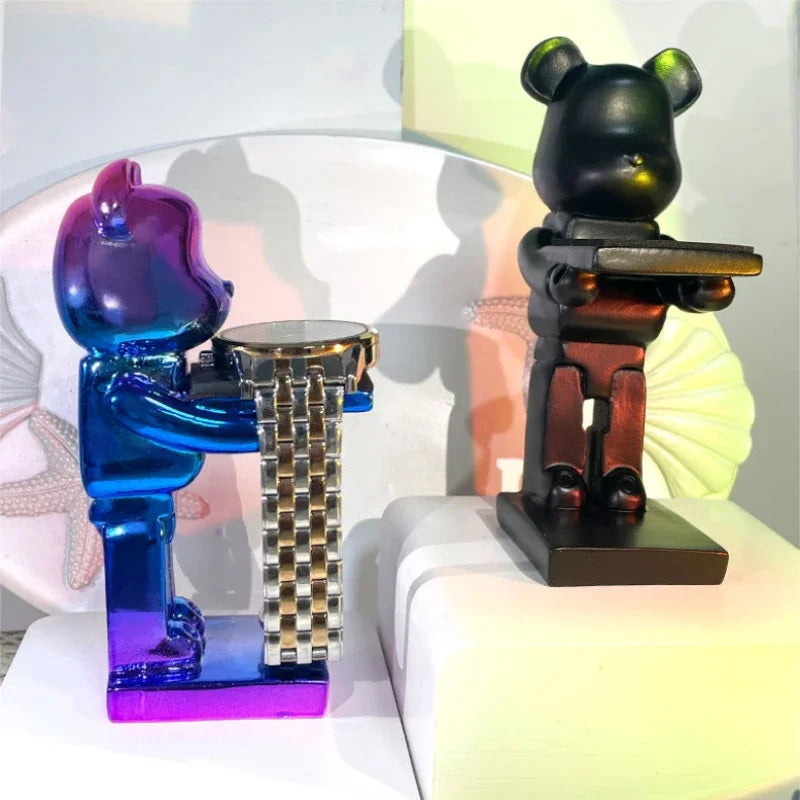 Trendy watch display stand, electroplating cartoon bear, animal resin ornaments, jewelry storage rack, celebration gifts.