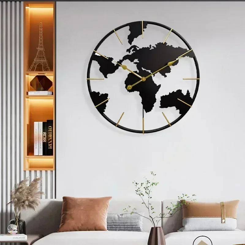 Map Wall Clocks Modern Design Living Room Decoration Luxury Clocks Wall Home Decor Big Size Silent Watch Reloj De Pared Hierro