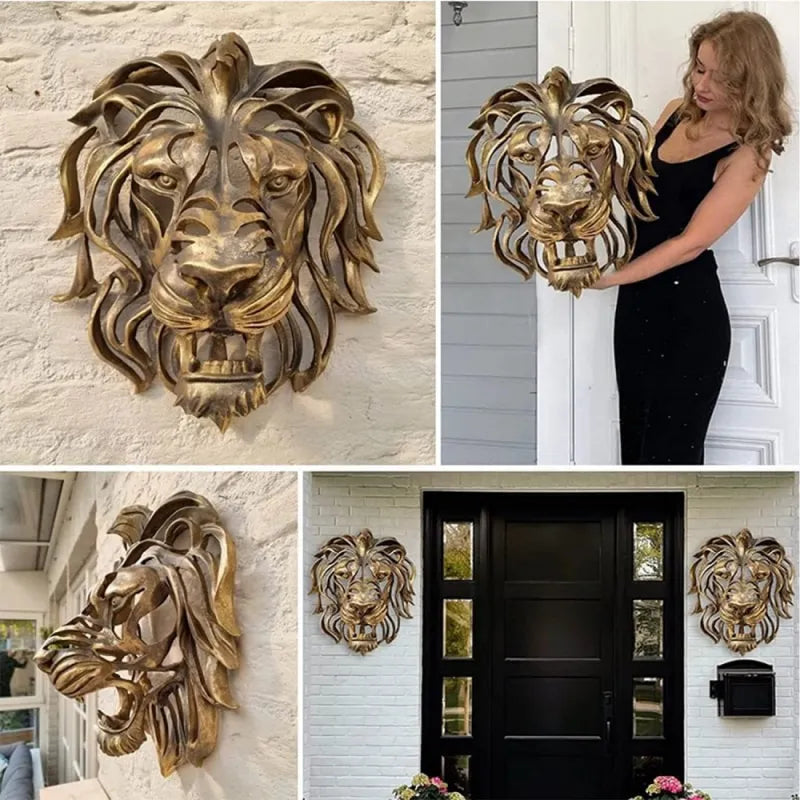 Rare Find-Large Lion Head Wall Mounted Art Sculpture Gold Resin Lion Head Art Wall Luxury Decor Art Lion Head Wall Hanging