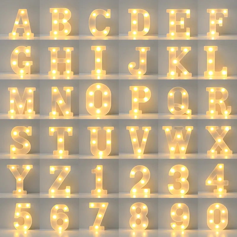 Alphabet LED Letter Lights Luminous Number Lamp Battery Night Light for Wedding Birthday Christmas Party  Home Decoration