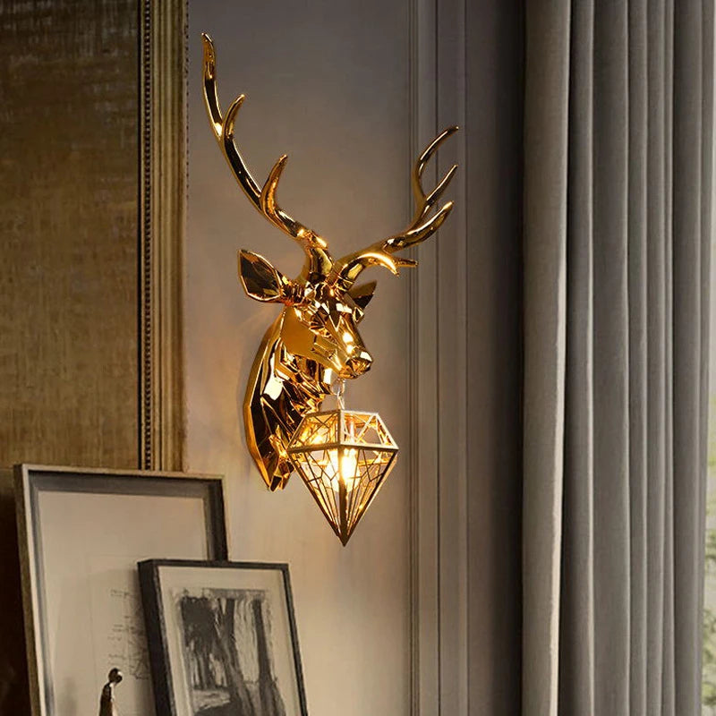 Modern Antler Wall Lamp Nordic Deer Head Resin Wall Lamps for Bedroom Lighting Kitchen Fixture Wall Lights Home Deco Wall Light