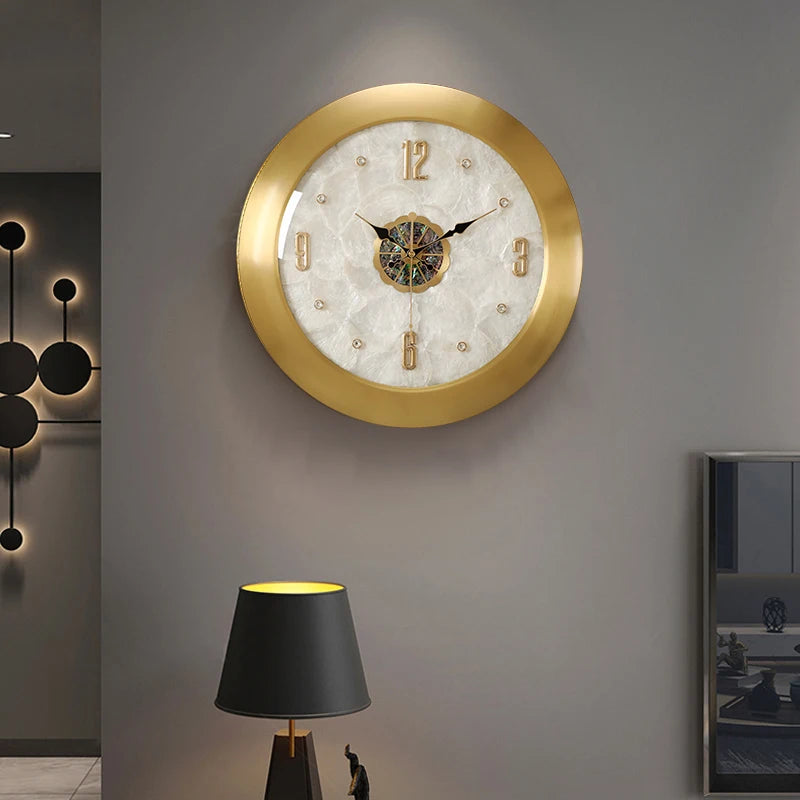 Luxury Wall Clock Circular Brass Wall Clocks Modern Design Home Living Room Decoration Wall Hanging Creative Quartz Watch Reloj