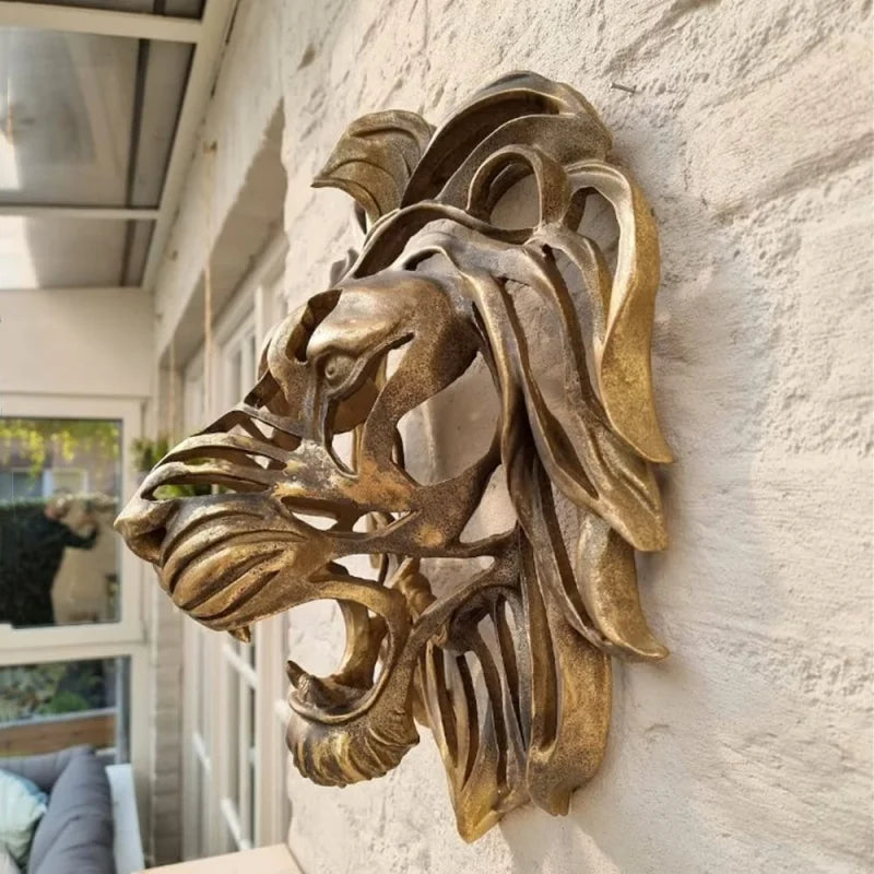 Rare Find-Large Lion Head Wall Mounted Art Sculpture Gold Resin Lion Head Art Wall Luxury Decor Art Lion Head Wall Hanging