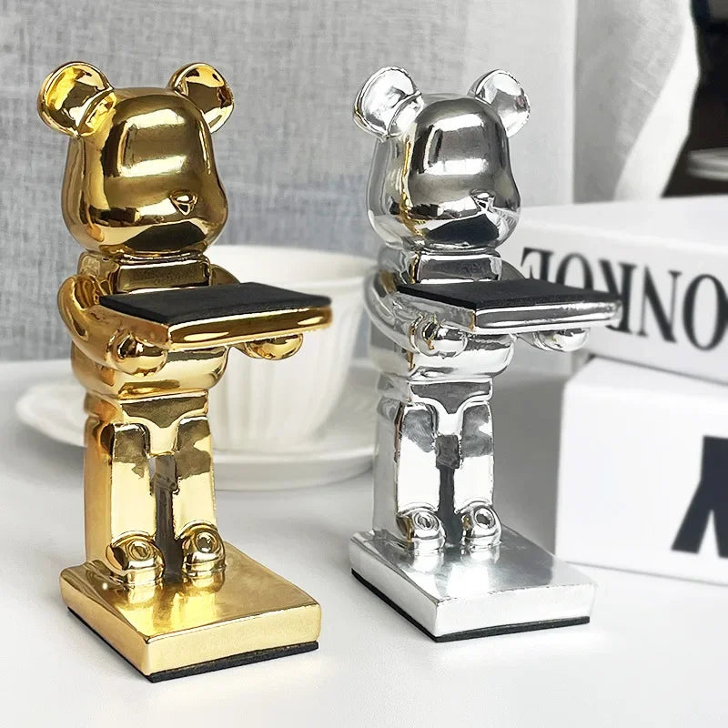 Trendy watch display stand, electroplating cartoon bear, animal resin ornaments, jewelry storage rack, celebration gifts.