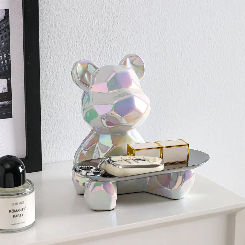 Geometric bear  statue with piggy bank and tray