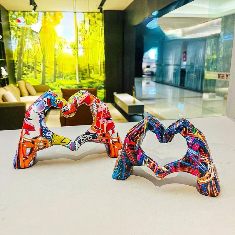 Colorful love gesture ornament, resin craft decoration for home living room desktop and bookshelf, couple, Valentine's Day gift. - DECO KINGDOM